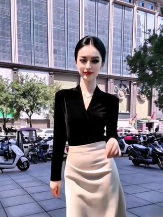 黑色金丝绒长袖女春秋欧货漂亮小衫深V领露锁骨t恤修身打底上衣 #秋日户外就穿琥珀系#丝绒打底衫#修身打底上衣# #遮肉显瘦穿搭 #百搭上衣