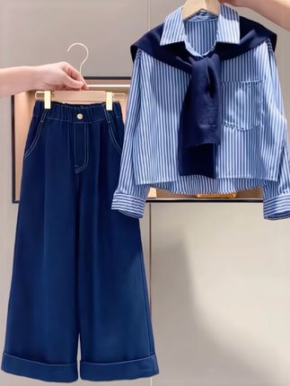 女童春秋长袖衬衫牛仔裤套装#儿童套装 #女童套装 #儿童秋装 #秋冬新款 #女童穿搭