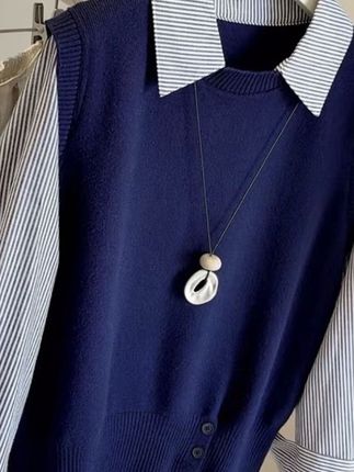 减龄百搭学院风休闲针织拼接条纹衬衫假两件秋冬显瘦女#今日穿搭 #只做高品质 #小众穿搭 #百搭显瘦 #原创视频