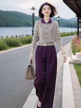 2025春秋新款高级感撞色翻领针织衫时尚休闲气质九分裤两件套女#优雅气质 #减龄气质 #穿出高级感 #春秋新款 #时尚好看