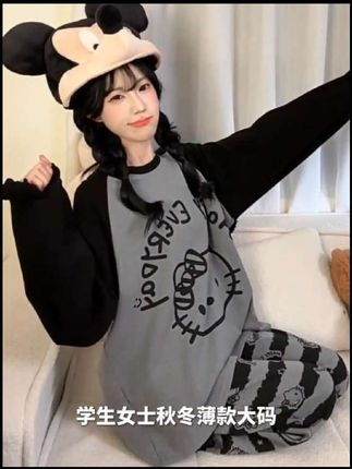秋季睡衣少女纯棉长袖卡通可爱学生女士秋冬薄款大码200斤家居服#新款上新 #女生睡衣 #纯棉睡衣 #睡衣家居服