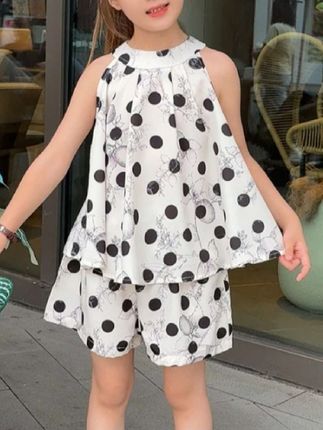 女童夏季无袖清凉穿搭套装中大童水墨圆点连衣裙#夏款上新 #夏季穿搭 #短袖套装 #夏季新品 #甜美穿搭