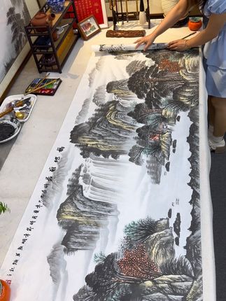 纯手绘国画 福地雅居山水画,在家挂上它,亲戚朋友都要夸!#纯手绘 #国画 #山水画