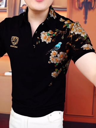 《花香鹊影》夏季Polo衫帅气百搭网红潮流翻领男士商务修身高品质#polo衫 #品质男装 #夏季穿搭 #短袖t恤 #男装短袖