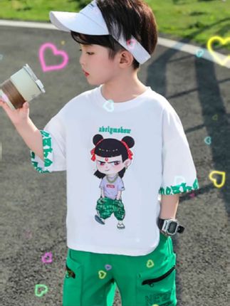 哪吒衣服男童夏季套装2025新款酷帅时髦宝宝短袖小男童装儿童夏装