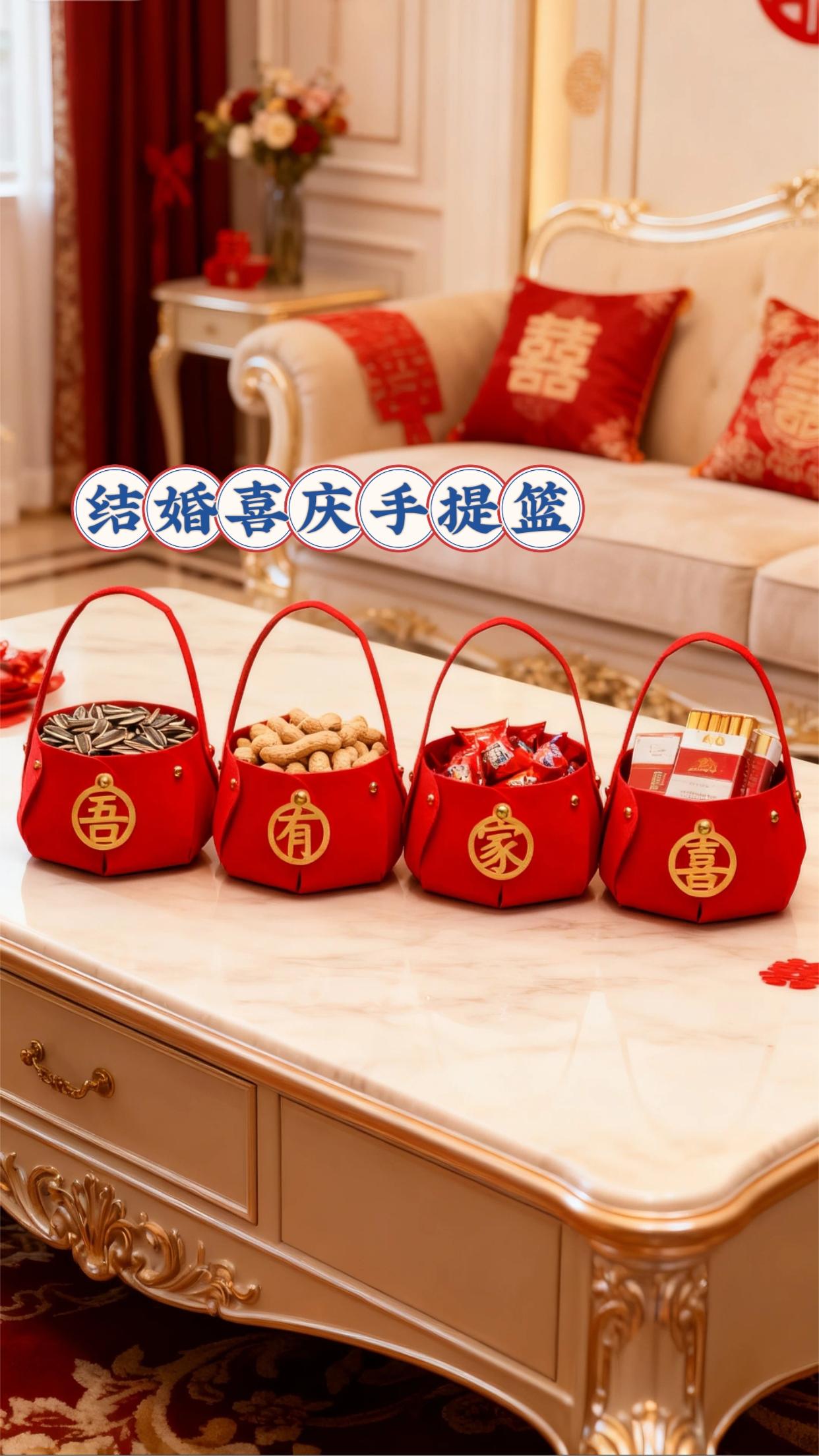 结婚喜庆干果手提篮,好看又实用,放在桌上瞬间氛围感拉满,#结婚 #喜庆用品 #每日分享 #备婚日常 #婚庆用品