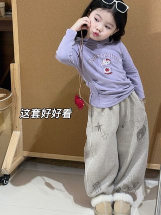 女儿这样穿好好看啊~裤子加绒的,天冷上面随便套马甲外套都可以 #高品质童装 #儿童套装 #女童套装 #慵懒风穿搭 #儿童穿搭