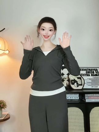 真维斯时尚套装,韩系ins衣服爆款新款休闲假两件宽松收腰穿搭#慵懒风穿搭 #显瘦遮肉 #休闲套装 #真维斯 #大码女装