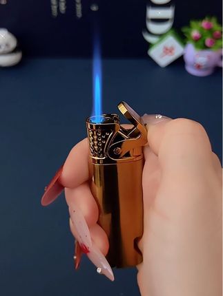 高品质金属机甲小巧精致带开盖器蓝色火焰防风打火机 #超炫酷 #创意网红打火机 #精品打火机男士必备