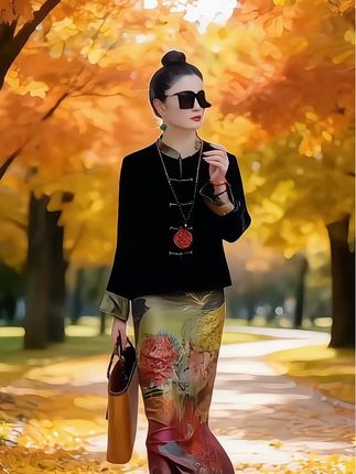 2025春秋新中式套装女:金丝绒盘扣上衣+定位花半身裙,国风韵味尽显气质#新中式套装#国风古韵 #时尚气质穿搭 # 早秋不费力显贵穿搭#谁穿谁好看