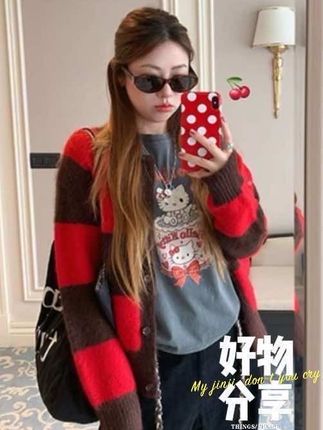 秋季复古撞色小众个性针织开衫女#简约穿搭#韩系穿搭#早秋穿搭#高级感穿搭#气质穿搭