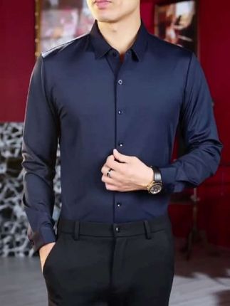 高品质秋冬季男士长袖衬衫加绒保暖抗皱高弹力衬衣男