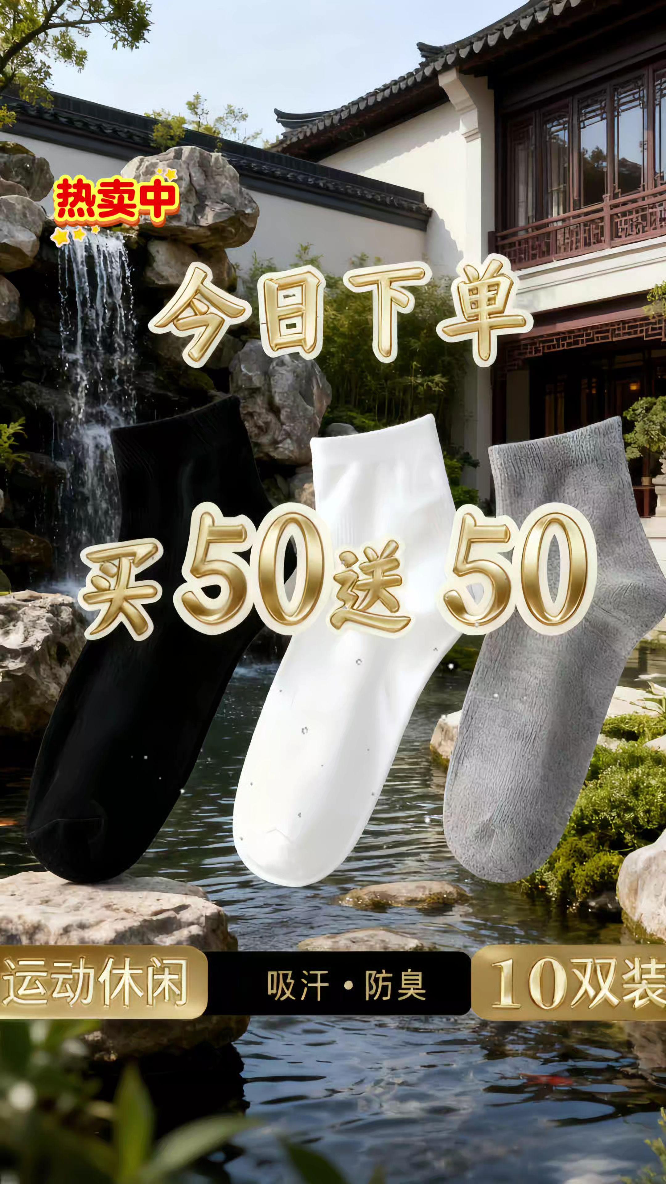 买50双送50双!袜子囤货季来了日常换穿。日常换穿、全家共享、旅行备用,一双好袜子承包四季舒适! 现在下单超划算,付50双的钱,到手整整100双!棉感亲肤不 闷脚,多色可选搭遍衣橱,从日常通勤到居家放松都适配。库 存有限,趁优惠把整年的袜子都囤齐,省心又省钱!
