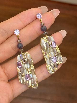铜合金合成锆石耳饰 东大门手工定制高级紫色女神耳环#锆石耳饰 #紫色耳环 #高级感耳环耳钉推荐 #好物推荐
