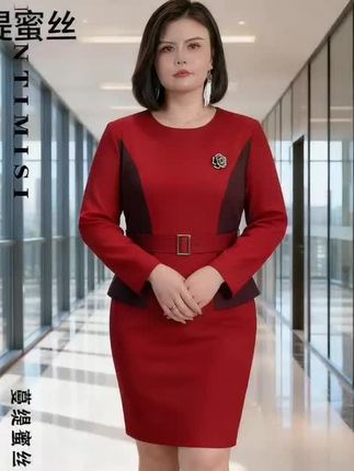 蔓缇蜜丝大码女装2025秋季质通勤安可拉红长袖拼接收腰包臀连衣裙#好物推荐#好物分享#热门#正品#爆款