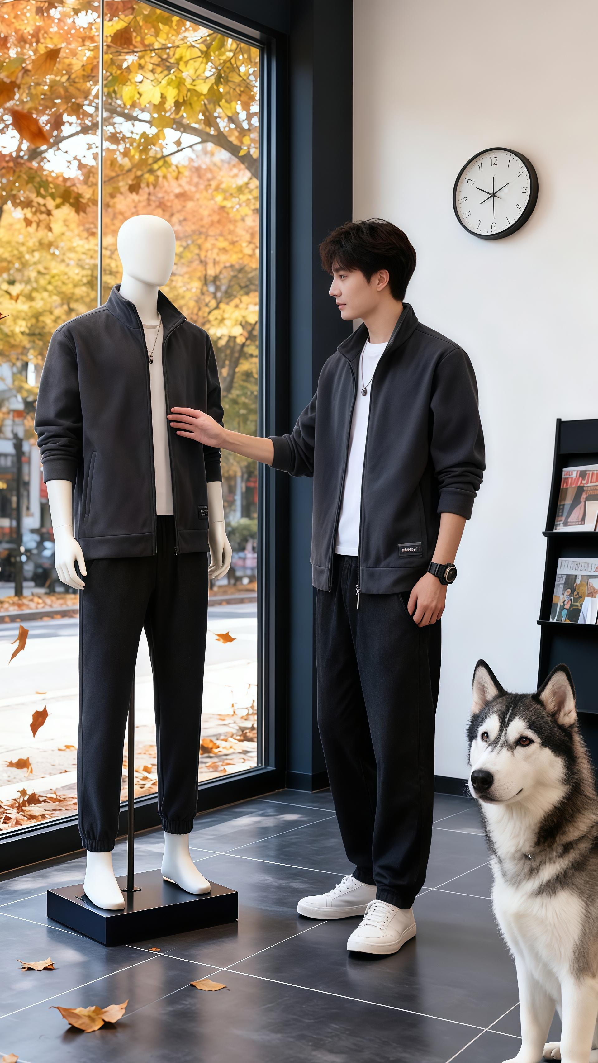 《秋窗》陈默站在落地窗前,指尖无意识地摩挲着身上深灰摇粒绒外套的面料。立领设计利落挺括,拉链顺滑易拉,在这深调空间里,与浅墙钟表、黑杂志架形成低调的质感呼应。   窗外秋叶金黄,二哈“旺财”在脚边摇着尾巴。他想着这件摇粒绒外套的妙处——职场里能衬得人干练精神,私下出街又带着随性松弛,就像这秋意,在摩登与温柔间,把分寸拿捏得恰好。 #摇粒绒外套 #男士外套 #高级感穿搭 #日常通勤穿搭 #男装穿搭