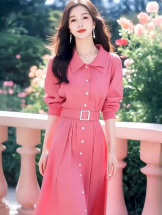 SS1175减龄超火玫红衬衫连衣裙仙女度假风穿搭多巴胺绝美裙#每日新款推荐#秋季新款衬衫连衣裙#时尚潮流穿搭#高端大气上档次#爆款热卖中