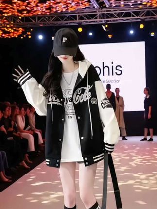 秋冬季韩版宽松撞色加绒加厚棒球服外套开衫!时尚潮流穿搭!学生穿搭秋冬季穿搭!谁穿谁好看