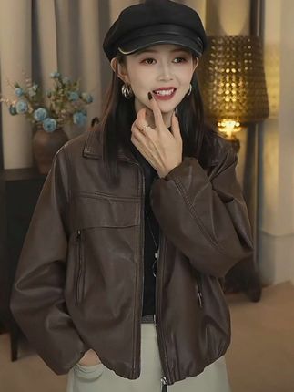 爆款休闲机车服短款皮衣外套#时尚百搭#舒适显瘦#皮质细腻柔软