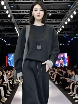 高含棉时尚休闲气质长袖卫衣长裙两件套#洋气上档次#时尚女装 #气质搭配 #高级感@DOU+小助手 @DOU+上热门