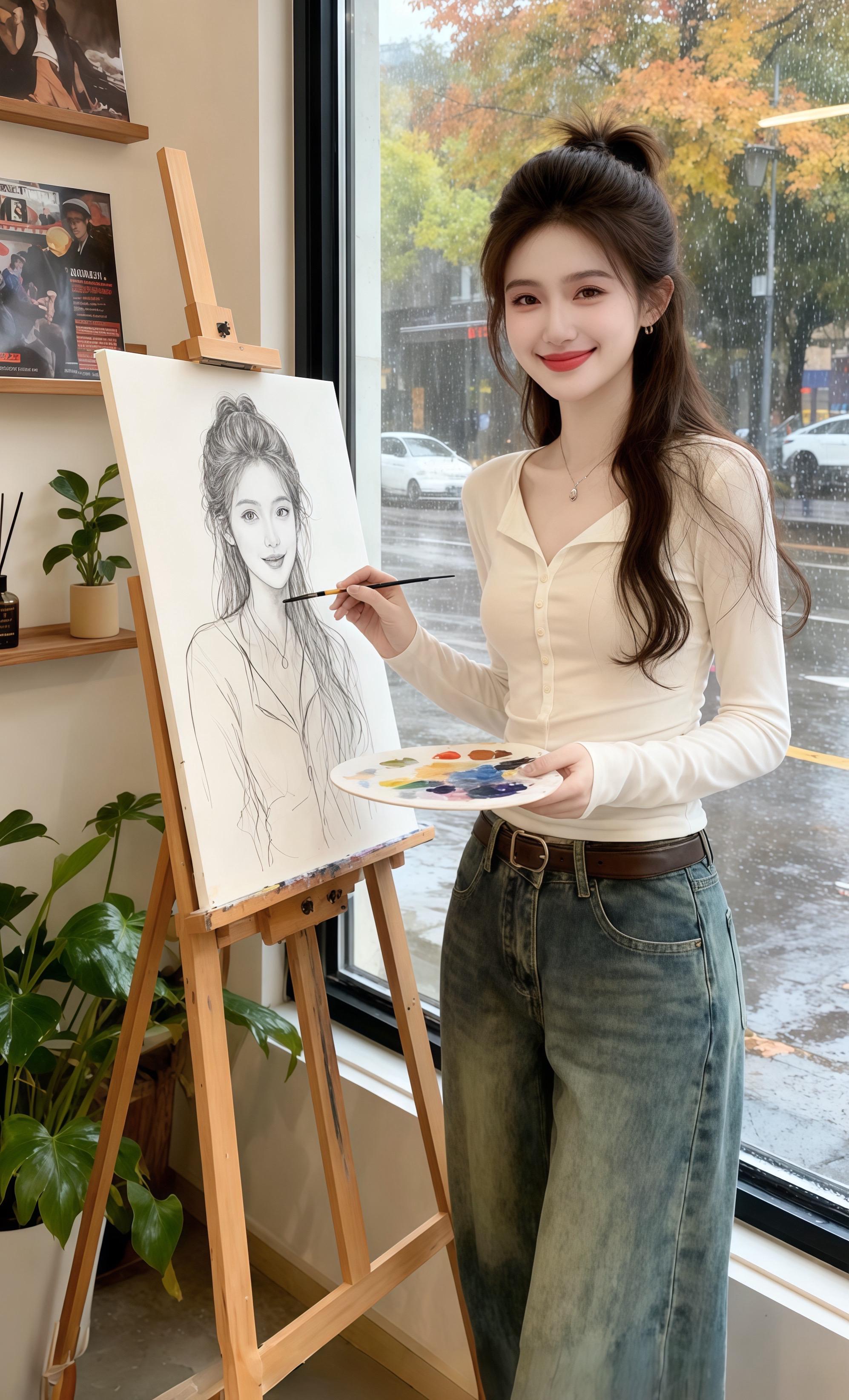 窗外秋雨淅沥,黄叶在风里打着旋。许妍坐在沙发上,指尖无意识地摩挲着衣角,身旁的萨摩耶“雪球”亲昵地蹭着她的手背。 这时,门被推开,沈聿撑着伞走进来,发梢还沾着雨珠。他是这家设计师买手店的主理人,也是她悄悄放在心尖的人。 “新款到了,”沈聿声音温和,“有件衣服很适合你。” 许妍抬眸,撞进他含笑的眼底,心跳漏了一拍。雪球突然跳到两人中间,吐着舌头摇尾巴,打破了微妙的氛围。 她忍不住笑出声,沈聿也低笑起来,雨声、犬吠,还有彼此间悄然滋生的情愫,在这秋日午后,成了最温柔的序曲。#温柔穿搭 #小个子显高显瘦穿搭 #穿搭小心机 #通勤搭配 #内搭外穿都好看