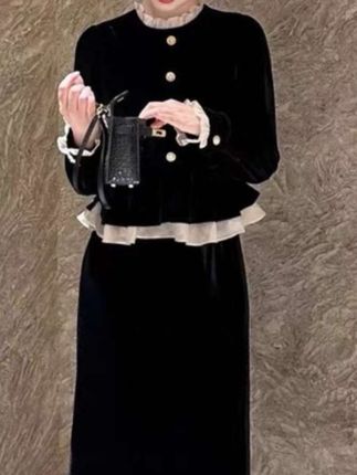 #2025大码春秋微胖妹妹 MM法式小香赫本风遮肚显瘦假两件套连衣裙女#小香风#百搭