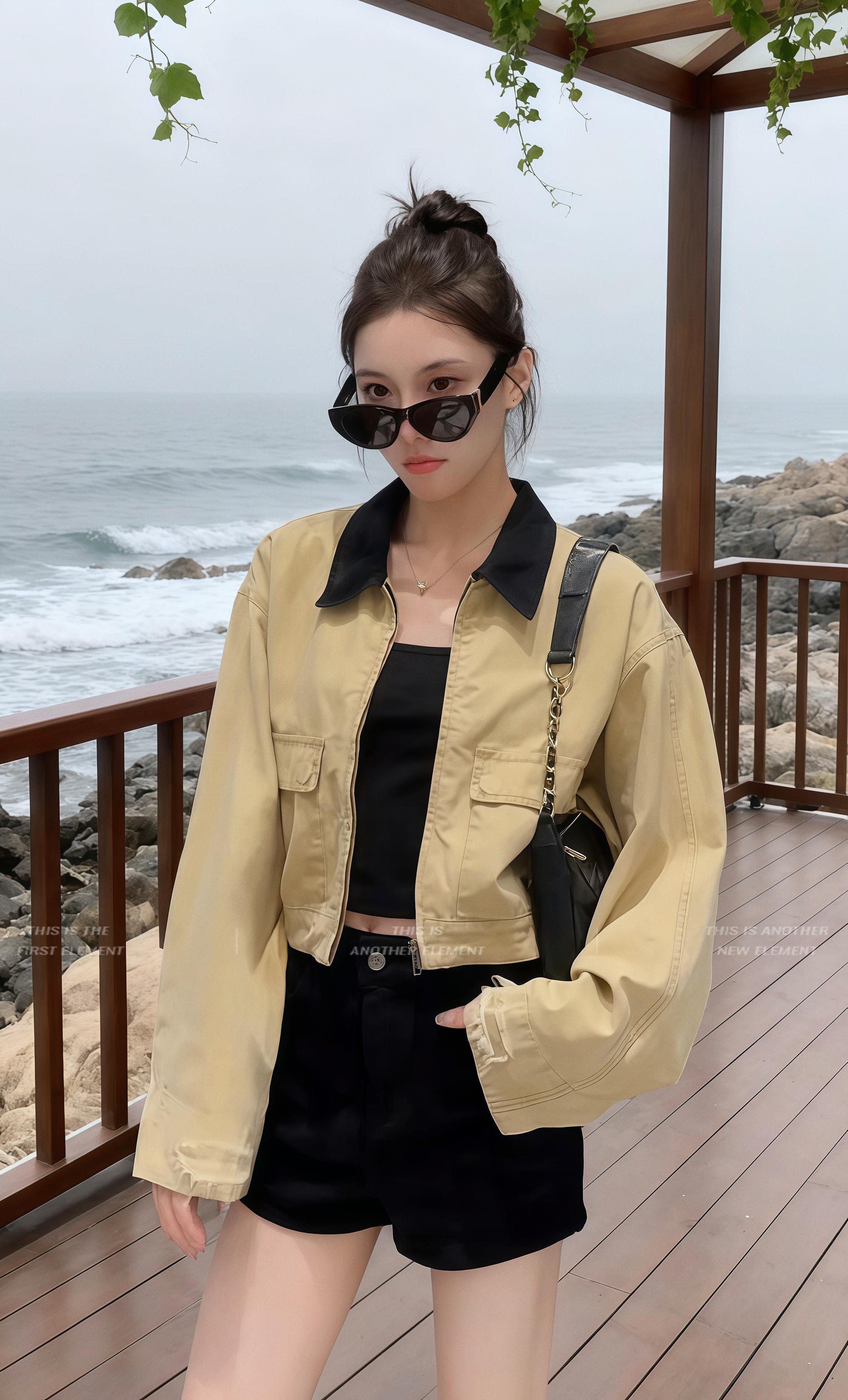 《海滨工装日》 林夏把黑色链条包往肩上一挎,对着落地镜转了个圈。浅卡其工装外套的明线在阳光下闪了闪,黑棕撞色翻领衬得她气色利落。 “咔嗒。”电梯在23楼停下,她踩着高跟鞋走出,黑色短裤的裤脚随着步伐轻晃。入职这家海滨文旅公司的第一天,她特意选了这套“甜酷工装”——既能镇住会议室的气场,下班后转身就能去海边栈道吹吹风。 同事们的目光落在她身上时,她指尖无意识地摩挲着外套口袋的布料,墨镜往头顶一推,露出的笑里带着自信:“请多指教,我是新来的策划,林夏。” 海风的咸湿已经从玻璃幕墙渗了进来,她知道,属于她的职场故事,将和这身兼具专业与随性的穿搭一样,在这座城市写出独一份的精彩。#酷女孩穿搭 #ootd穿搭 #普通人韩女感速成穿搭#这个秋天被琥珀系治愈了#美式复古