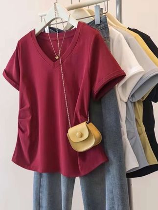 超级基础百搭又显瘦的正肩V领短袖!200斤以下姐妹都可以放心试!#今天穿什么 #百搭t恤 #胖瘦都能穿 #大码女装 #平价穿搭