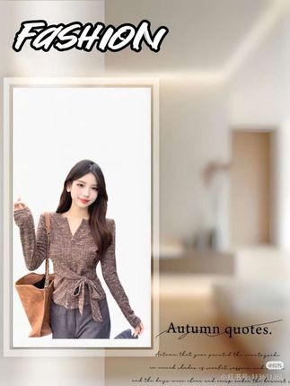 #我要上热门 【琥珀流光风】复古咖色V领绑带长袖T恤女早秋内搭收腰显瘦开衫上衣#洋气减龄 #百搭上衣 #面料柔软舒适 #遮肚子藏肉 @DOU+上热门