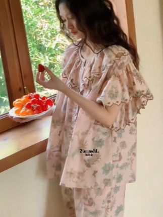 复古风裸粉底色、法式刺绣边边 #法式睡衣 #睡衣女 #温柔风穿搭 #夏季穿搭 #睡衣穿搭