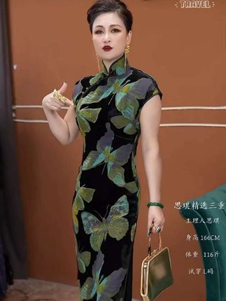 三重门粉蝴蝶*新款烂花绡中国风旗袍夏季复古修身气质日常中长款#复古风穿搭 #气质女神穿搭 #国风服饰 #高贵优雅 #旗袍