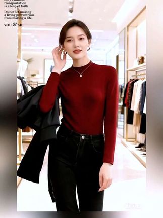 女士品质小立领打底衫可外穿春秋款显瘦气质纯色百搭内搭长袖#时尚妈妈装 #时尚穿搭