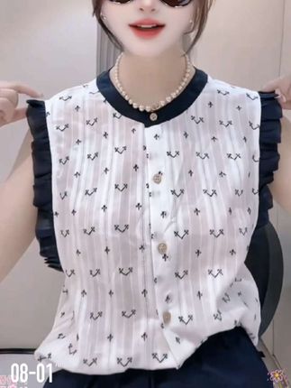 韩系高级感纯棉圆领木耳边无袖衬衫女夏季甜美减龄设计感背心上衣#设计感背心 #无袖衬衫 #木耳边设计 #上衣穿搭 #谁穿谁好看