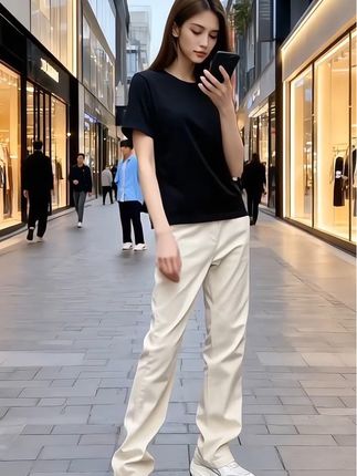 #时尚休闲穿搭#牛仔裤穿搭#休闲裤穿搭#休闲高街直筒长裤宽松哈伦痞帅微喇牛仔裤