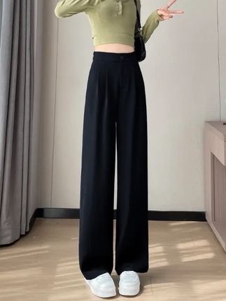 芝越夏季薄款小个子西装裤女高腰窄版宽松休闲垂感直筒拖地阔腿裤#面料柔软舒适 #显高显瘦显腿长 #百搭裤子 #休闲百搭 #穿出大长腿