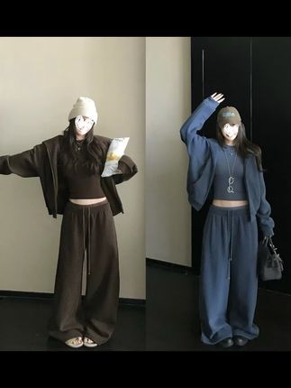 早秋松弛慵懒纯色外套+修身显瘦打底衫+宽松阔腿裤套装 #慵懒风穿搭 #韩系穿搭 #休闲套装 #时尚套装 #运动套装