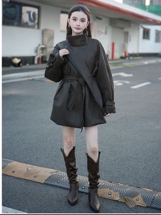 鸭鸭女款秋冬长款皮衣羽绒服#皮衣 #羽绒服 #皮衣外套 #长款外套 #高级感穿搭