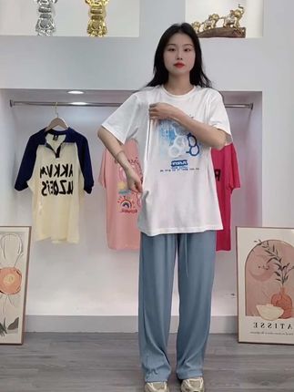 #哺乳套装 哺乳上衣夏装宽松显瘦纯棉短袖t恤辣妈款产后外穿喂奶冰丝阔腿裤#哺乳衣新品 #哺乳衣外出夏季时尚 #哺乳衣外出 #潮妈喂奶衣 @DOU+小助手