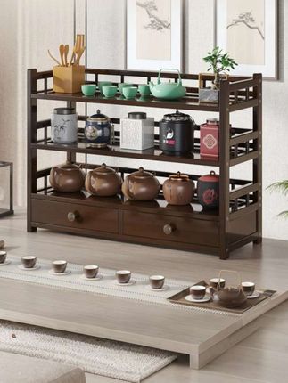 新中式家用客厅办公室桌面置物架#茶叶架#茶水柜泡茶台#茶具架#茶具置物架