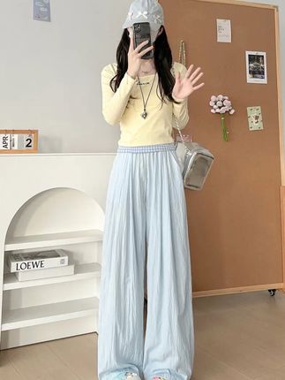 女阔腿裤,不缩水欧若风肌理感山本裤女春夏高腰垂感显瘦百搭慵懒风阔腿裤女#百搭阔腿裤 #温柔穿搭 #上衣穿搭 #显高显瘦