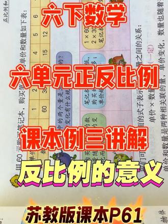 #数学知识讲解 #创作者中心 #创作灵感 #反比例 #六年级下册数学 六下数学苏教版六单元课本例三讲解 反比例的意义