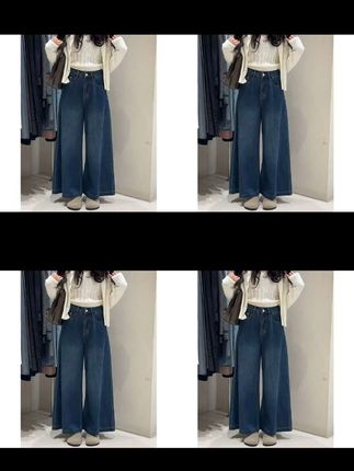 垂感牛仔裤女遮胯阔腿裤秋宽松喇叭裤梨型身材高腰显瘦百搭九分裤#小个子穿搭 #ootd穿搭 #韩系穿搭 #牛仔裤 #梨形身材穿搭