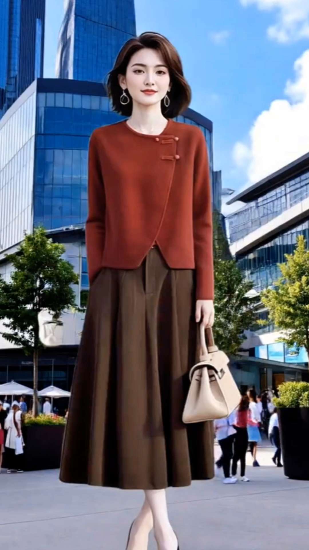 #说好的随便穿穿去看秀 #如果上班都穿流光高智风#早秋贵气感穿搭 #新中式盘扣上衣裙套装