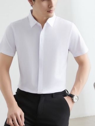 男士夏季纯色无痕免烫抗皱商务休闲短袖男款透气职业冰丝衬衫男#简约大气 #休闲男装 #夏季穿搭 #气质范 #休闲百搭