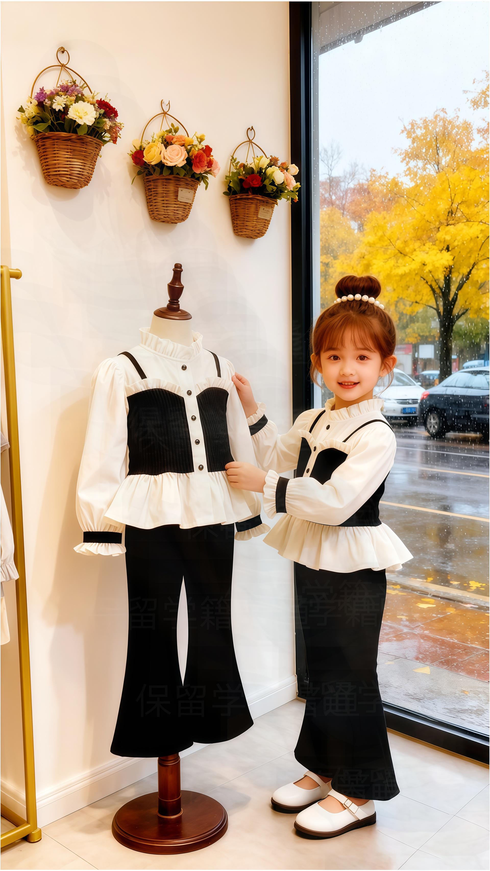 女童韩版休闲风俏皮套装。给女儿挖到宝了,这套女童秋装也太绝了吧!  韩系风拉满的单排扣设计搭配法式拼接元素时髦感直接拿捏住~ 秋天穿出门既有范儿又舒服小朋友跑跑跳跳都自在! #俏皮可爱 #爱了爱了 #甜美穿搭 #生女儿就要这样穿洋气又好看