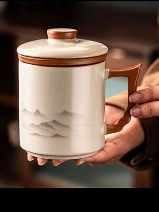 汝窑马克杯#马克杯 #办公杯 #水杯 #茶水分离杯 #茶杯