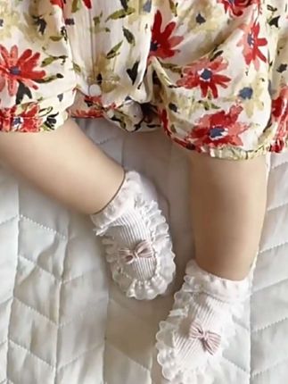 新生婴儿袜子无骨可爱短袜宝宝夏季棉袜薄款蝴蝶结花边袜学步袜子#学步袜子 #花边袜#婴儿袜子#夏季薄款