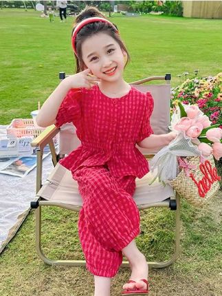 儿童夏季套装2025新款女宝宝时髦洋气格子两件套女童休闲短袖裤子 #甜美穿搭 #小清新穿搭 #小女孩时尚套装