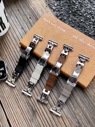 闪钻滑梯真皮表带适用iwatch手表applewatch苹果手表S10折叠扣s9#表带