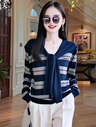#高级感早秋品质女装长袖毛衣假两件披肩针织衫打底衫休闲显瘦上衣